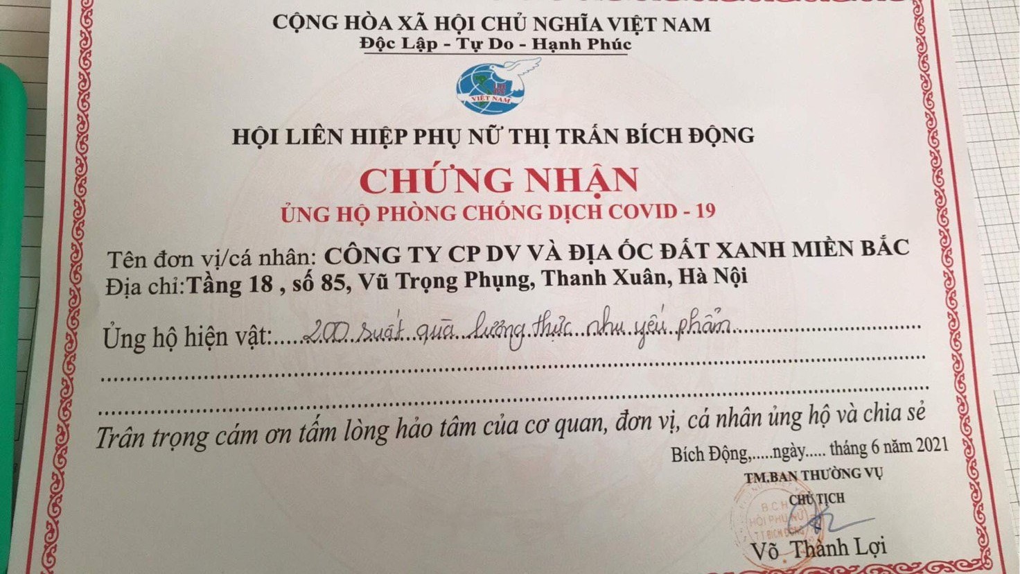 Đất Xanh Miền Bắc hướng về Bắc Giang chung tay đẩy lùi Covid-19